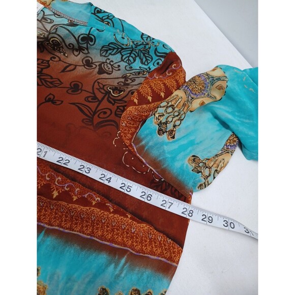 Cato Chiffon Blouse Turquoise Brown Gold Sz 22/24W - Picture 7 of 11